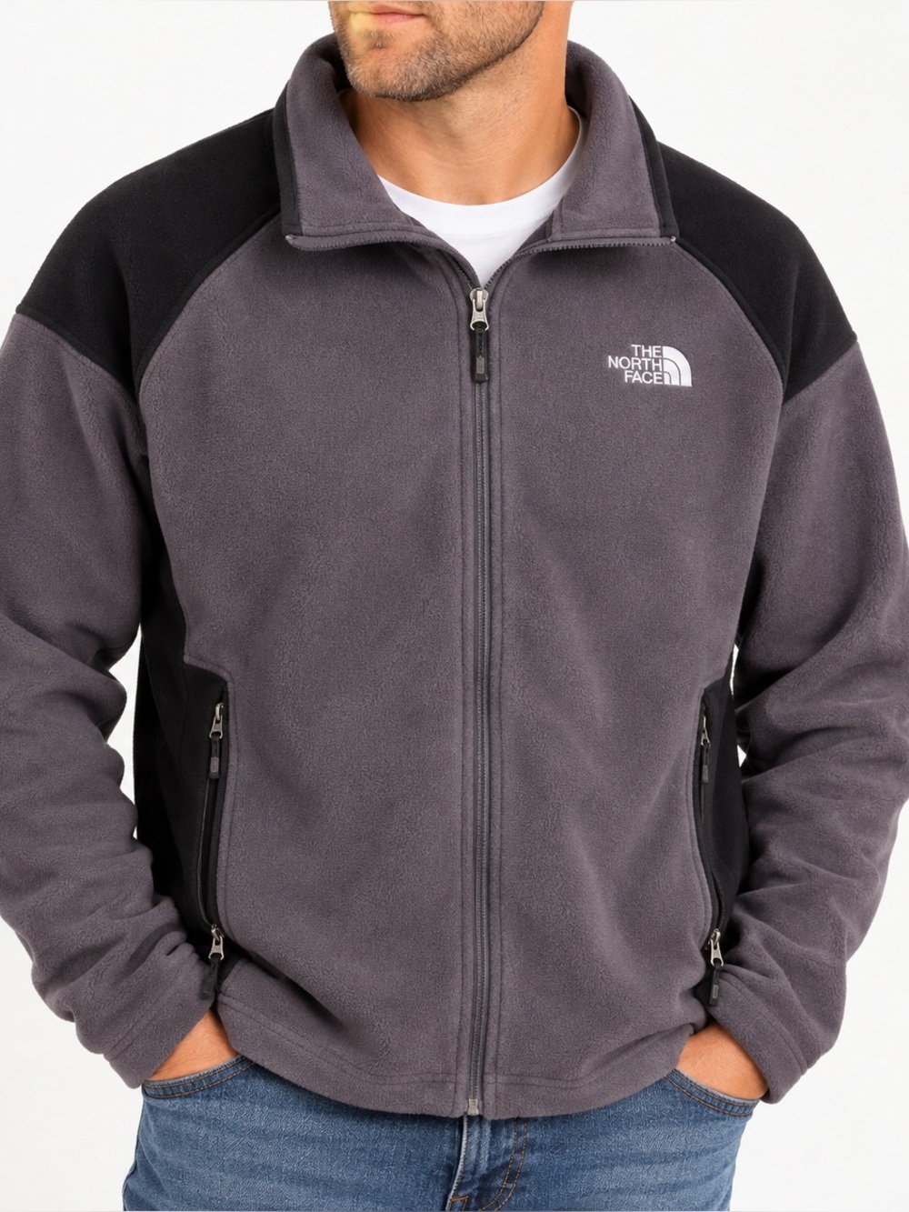 The North Face Gray Black Full Zip Fleece Jacket XXL